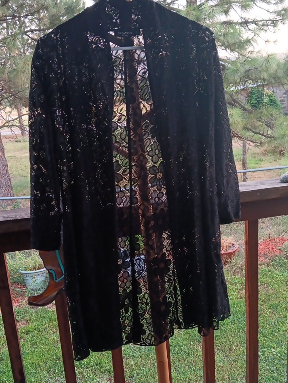 Black Lace Open-Front Kimono Robe - CREATION
